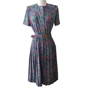 Vintage Multi-Color Printed Midi Dress